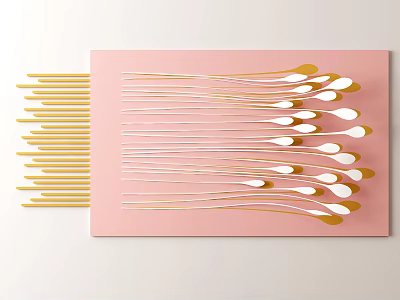 Modern Wall Decor With Pink Background And Gold White Abstract Linear Drops 3d model