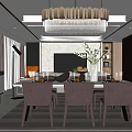 Modern Dining Living Room Interior With Crystal Chandelier Dining Table Chairs And Decorative Flowers