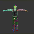 3D Character Model Standing With Arms Outstretched In Black Jacket Red Lining And Arm Tattoo