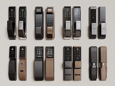 Smart Door Handles With Various Designs Fingerprint And Keypad For Home Security 3d model
