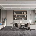Modern Contemporary Office Interior Design With Sofa Desk Bookshelf And Office Chairs