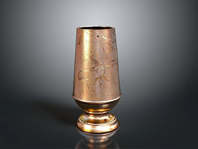Elegant Copper Vase With Golden Floral Patterns And Sturdy Base As Decorative Household Item 3d model