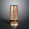 Elegant Copper Vase With Golden Floral Patterns And Sturdy Base As Decorative Household Item