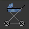 Blue Checkered Baby Stroller with Canopy Four Wheels and Metal Frame Design