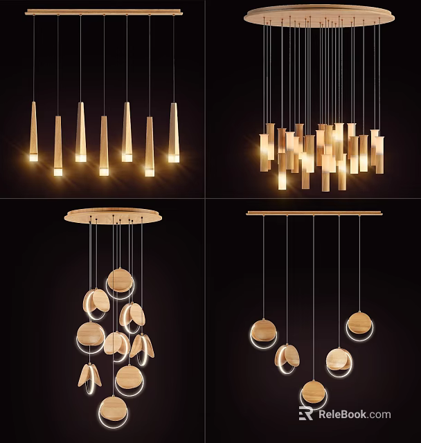 Various Modern Chandelier Designs With Conical Block Shaped And Circular Hanging Fixtures 3d model 
