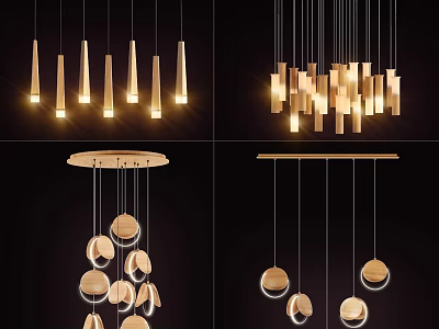 Various Modern Chandelier Designs With Conical Block Shaped And Circular Hanging Fixtures 3d model