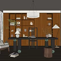 Modern Study Room Interior Design With Wooden Bookshelves Writing Desk And Pendant Lamp