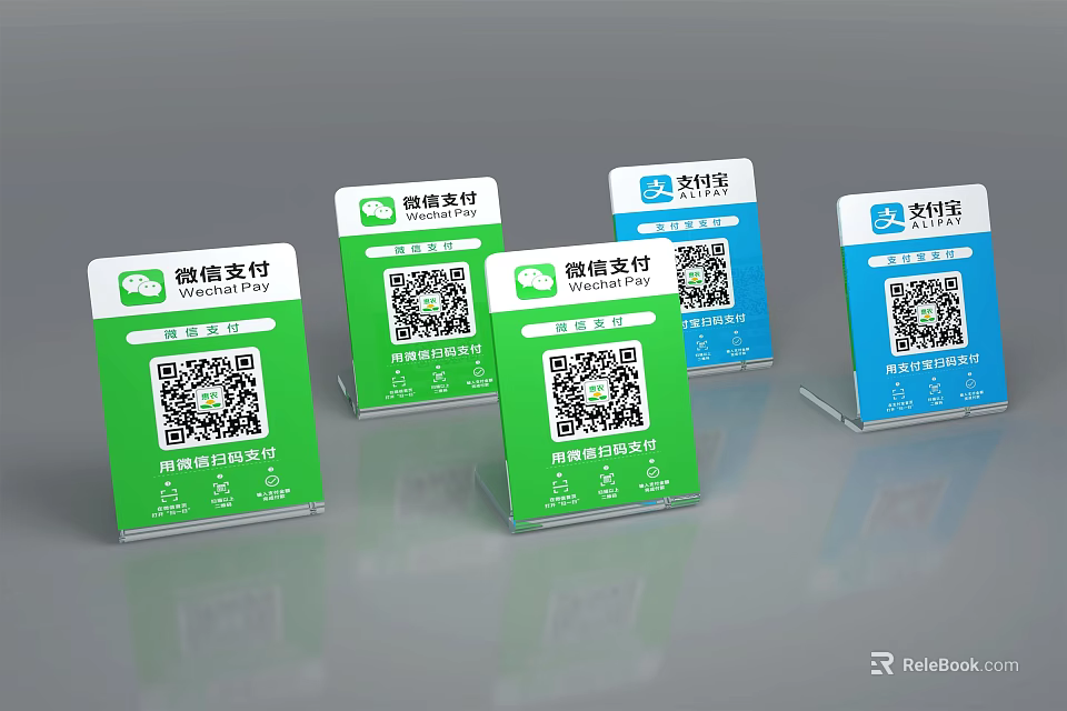 Commercial QR Code Payment Devices Featuring WeChat Pay Alipay And Multiple Colors 3d model 
