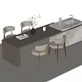 Modern Bar Counter Interior With Wooden Top Dining Chairs Sink And Decorative Vase