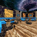 KTV Lounge Interior With Starry Ceiling Wooden Walls And Blue Sofas 3d model