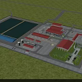 Modern Industrial Factory With Large Water Reservoirs Red Roof Buildings Green Lawns And Road Network