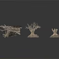 Bare Tree Structures With Intricate Roots And Bird Nests On White Background 3d model