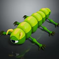 Green Caterpillar Plush Toy With Segmented Body Yellow Stripes Horns And Big Eyes