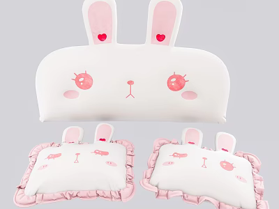 Cute White Rabbit Shaped Plush Pillows With Pink Ears And Ruffled Edges 3d model