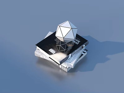 Stacked Books With White Geometric Polyhedron Decorative Object On Top 3d model