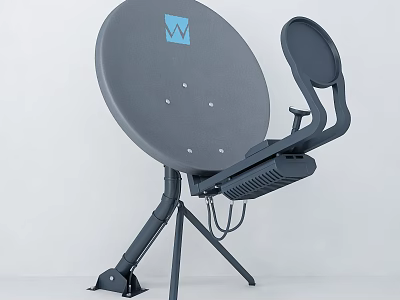 Gray Satellite Dish With Blue W Logo On Tripod Stand For Signal Reception 3d model
