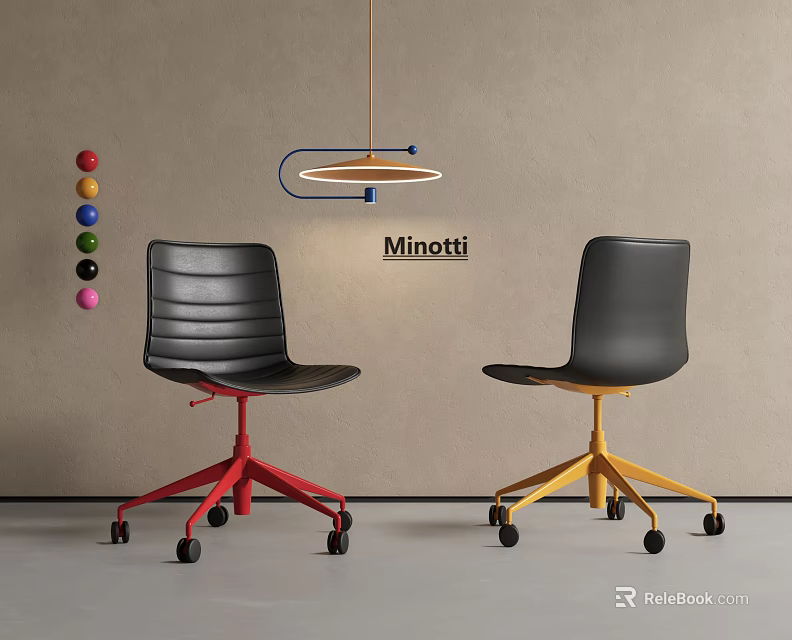 Modern Office Chairs with Black Backrest Red Yellow Base and Rolling Wheels 3d model