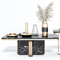 Elegant Black Marble Coffee Table With Gold Legs Dried Pampas Grass Books And Vase