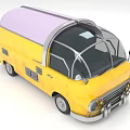 Yellow Retro Van With Purple Roof And Large Curved Windshield Design