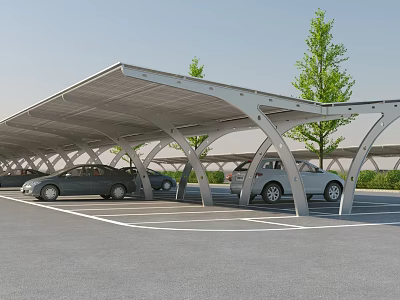 Modern Carport Canopy Design For Parking Lot With Parked Cars And Trees 3d model