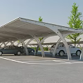 Modern Carport Canopy Design For Parking Lot With Parked Cars And Trees