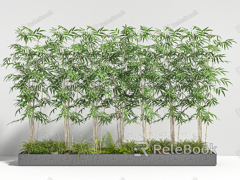 Bamboo Bamboo Forest Flower Pond Landscape model