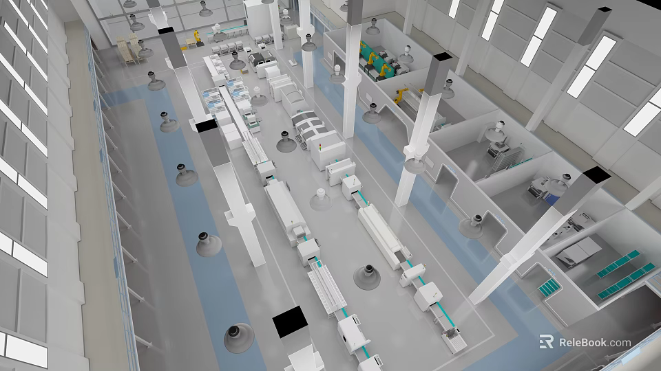 Industrial Equipment in Modern Factory Workshop with Automated Production Lines and Conveyor Belts 3d model 
