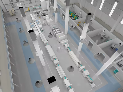 Industrial Equipment in Modern Factory Workshop with Automated Production Lines and Conveyor Belts 3d model