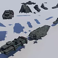 Sci Fi Fighter Jets And Various Size Aircraft Fleet In Formation 3d model