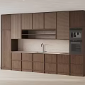 Modern Kitchen Interior With Wooden Cabinets White Countertop Checkerboard Upper Cabinets And Open Shelf