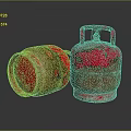 Rusty Red Gas Cylinders With Peeling Paint Rusted Surfaces Standing Lying On Dark Background