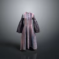 Elegant Women's Long Dress with Gradient Purple Pink Fabric Bell Sleeves and Button Details