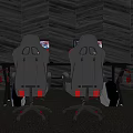 Gaming Desk Setup With Dual Monitors Keyboards And Red Gaming Chairs