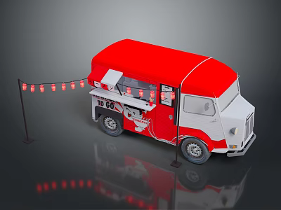 Taco Food Truck With Red Roof White Body And Decorative Red Lanterns 3d model
