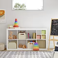 Kids Room White Storage Cabinet with Cubbies for Toy Organization and Colorful Bins