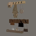 Wall Mounted Storage Hooks With Hanging Hat Coat And Bags On Wooden Shelf