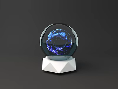 Activation Device Crystal Ball With Blue Light Effects And Energy Flow On White Geometric Base 3d model