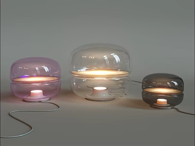 Modern Glass Table Lamps In Pink Clear And Gray With Illuminated Base And Cords 3d model