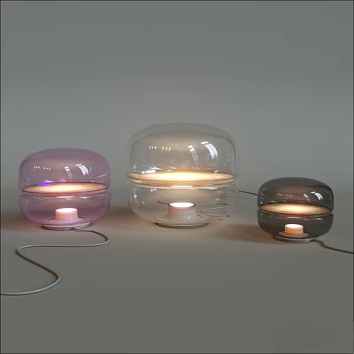Modern Glass Table Lamps In Pink Clear And Gray With Illuminated Base And Cords 3d model