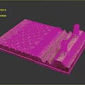 Cartoon Scene Of Red Model Structure With Towers Circular Patterns And Stepped Design
