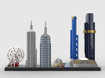 Lego City Skyline Model With Ferris Wheel Various Skyscrapers And Architectural Details 3d model