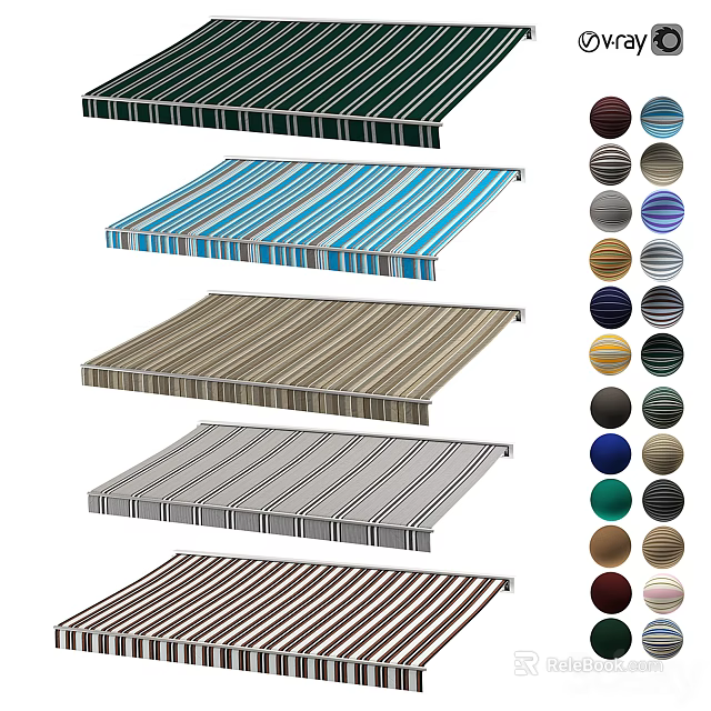 Colorful Striped Awnings with Various Patterns and Diverse Color Design Options 3d model 