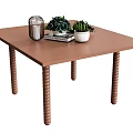 Brown Dining Table With Twisted Legs And Metal Decor Green Plant Succulent On Books
