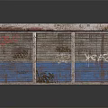 Rusty Blue Red Roller Shutter With Colorful Graffiti And Worn Surface