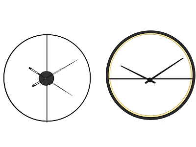 Two Stylish Wall Clocks With Simple Design Black Frame And Yellow Dial 3d model