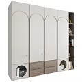 Modern Minimalist Wardrobe With Arched Doors Light Beige Finish And Wooden Drawers