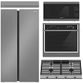 Stainless Steel Kitchen Appliances Including Refrigerator Microwave Oven And Gas Stove