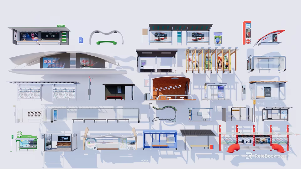 Modern Station Interior With Waiting Seats Information Screens And Advertising Billboards 3d model 