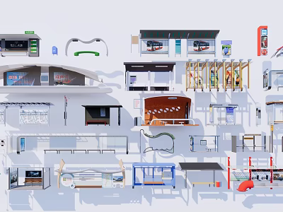 Modern Station Interior With Waiting Seats Information Screens And Advertising Billboards 3d model