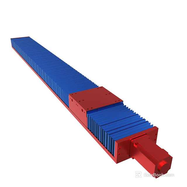 Industrial Long Strip Mechanical Component Featuring Blue Body And Red Base Structure 3d model